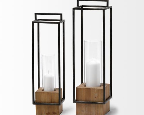Mercana Orionis Large Wood w/ Black Metal Lantern Candle Holder - Image 6