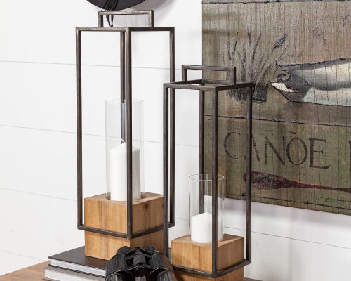 Mercana Orionis Large Wood w/ Black Metal Lantern Candle Holder - Image 3