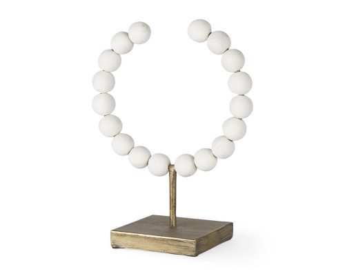 Alternative view of Mercana Pontchartrain White Beaded Broken Sphere Decorative Object W/ Gold Base