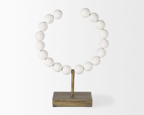 Mercana Pontchartrain White Beaded Broken Sphere Decorative Object W/ Gold Base - Image 3