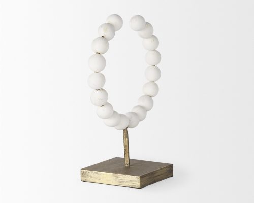 Mercana Pontchartrain White Beaded Broken Sphere Decorative Object W/ Gold Base - Image 5