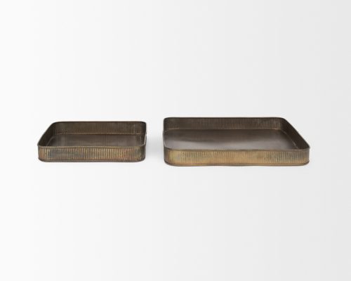 Mercana Varun Antiqued Brass Metal Tray (Set of 2) - Image 4