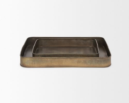 Mercana Varun Antiqued Brass Metal Tray (Set of 2) - Image 5