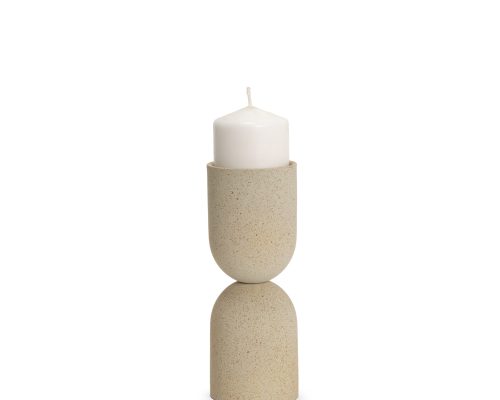 Mercana Qamra Beige Textured Metal Pillar Candle Holder - Image 2