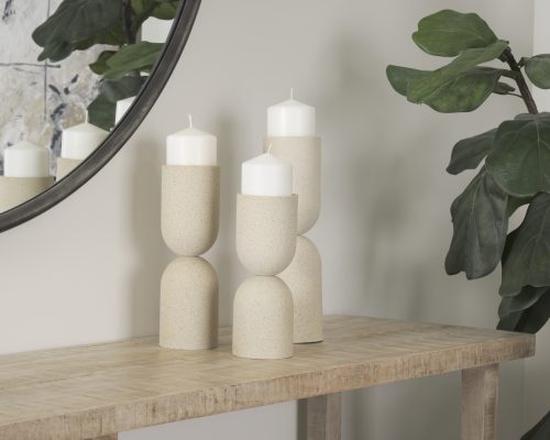 Mercana Qamra Beige Textured Metal Pillar Candle Holder - Image 3