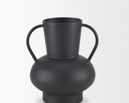 Mercana Tasya Matte Black w/ Handles Metal Vase - Image 4