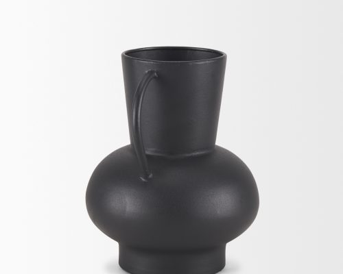 Mercana Tasya Matte Black w/ Handles Metal Vase - Image 6