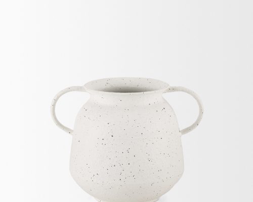Mercana Treva White w/ Black Speckles Metal Vase - Image 5