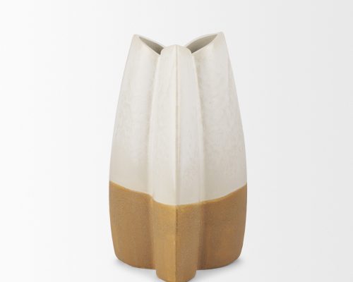 Mercana Vania Off White w/ Tan Textured Ceramic Vase - Image 6
