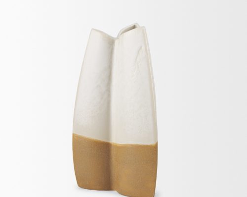 Mercana Vania Off White w/ Tan Textured Ceramic Vase - Image 7