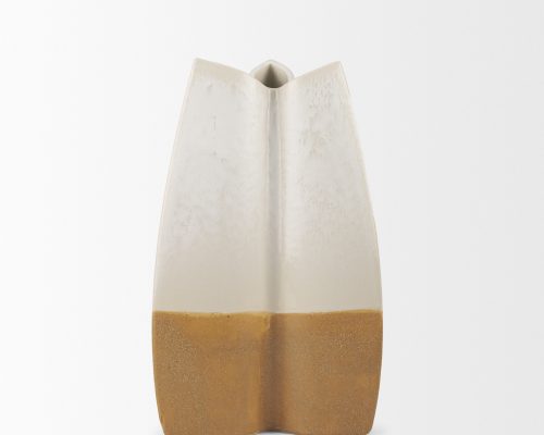 Mercana Vania Off White w/ Tan Textured Ceramic Vase - Image 8