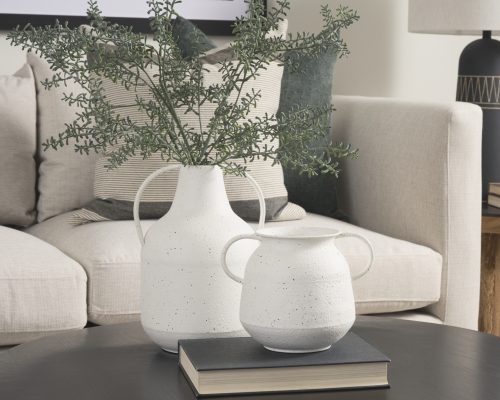 Mercana Treva White w/ Black Speckles Metal Vase - Image 3