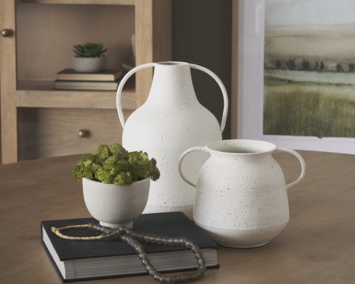 Mercana Treva White w/ Black Speckles Metal Vase - Image 4