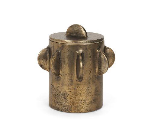 Mercana Deacon Small Antiqued Gold Metal Canister with Sculptural Handles - Image 2
