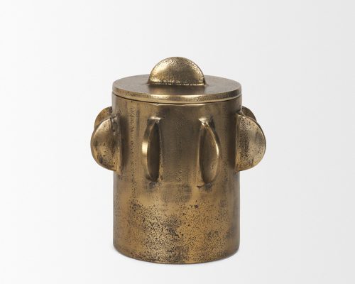 Mercana Deacon Small Antiqued Gold Metal Canister with Sculptural Handles - Image 4