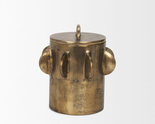 Mercana Deacon Small Antiqued Gold Metal Canister with Sculptural Handles - Image 5