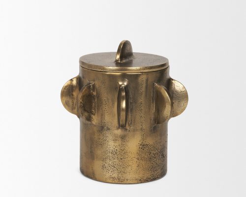 Mercana Deacon Small Antiqued Gold Metal Canister with Sculptural Handles - Image 6