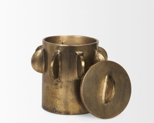 Mercana Deacon Small Antiqued Gold Metal Canister with Sculptural Handles - Image 7