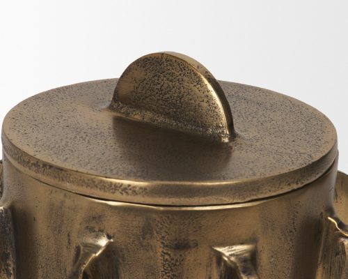 Mercana Deacon Small Antiqued Gold Metal Canister with Sculptural Handles - Image 8