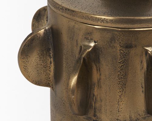 Mercana Deacon Small Antiqued Gold Metal Canister with Sculptural Handles - Image 9