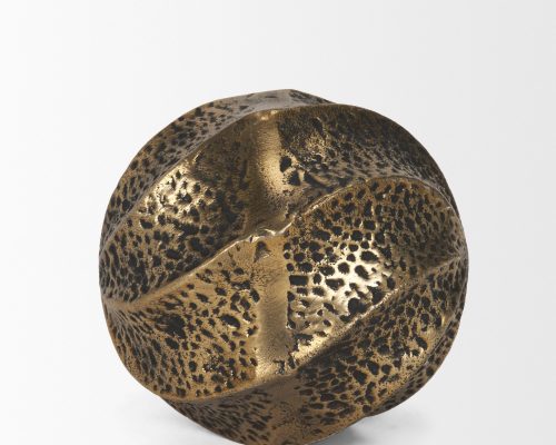 Mercana Imani Sculptural Textured Antiqued Gold Metal Decorative Orb Object - Image 7