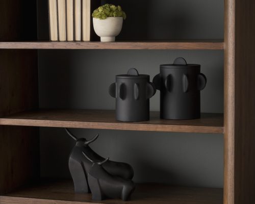 Mercana Deacon Matte Black Metal Canister with Sculptural Handles