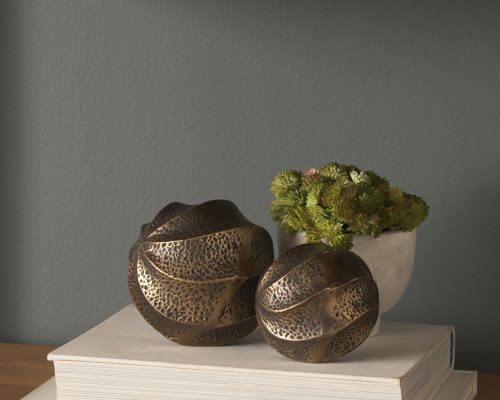 Mercana Imani Sculptural Textured Antiqued Gold Metal Decorative Orb Object