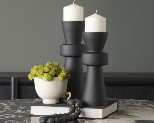 Mercana Odilia Smooth Matte Black Metal Geometric Pillar Candle Holder