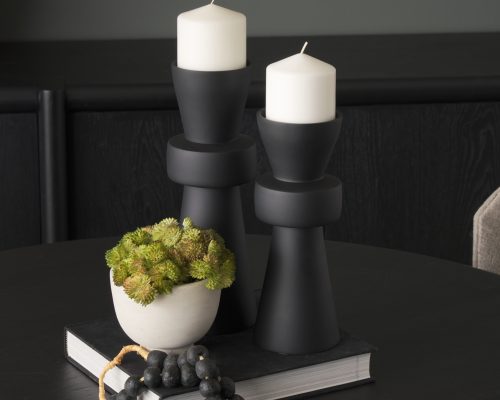 Mercana Odilia Smooth Matte Black Metal Geometric Pillar Candle Holder - Image 4