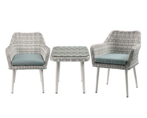 Acme Tashay 3Pc Patio Bistro Set Green Fabric & Beige Wicker