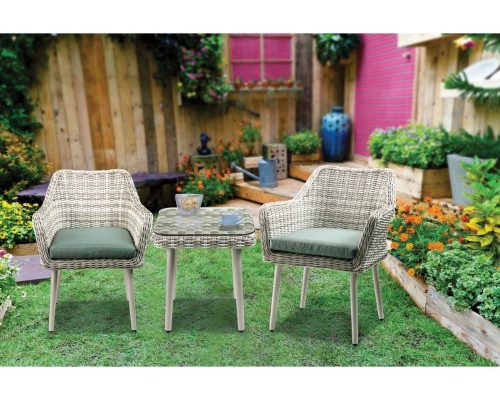 Acme Tashay 3Pc Patio Bistro Set Green Fabric & Beige Wicker - Image 9
