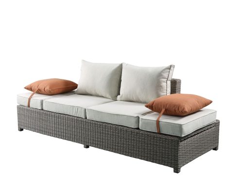 Alternative view of Acme Salena Patio Sofa w/2 Pillows & Ottoman Beige Fabric & Gray Wicker