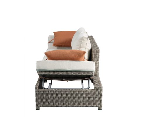 Acme Salena Patio Sofa w/2 Pillows & Ottoman Beige Fabric & Gray Wicker - Image 7