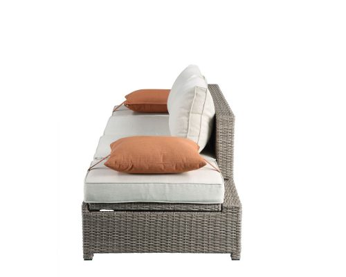 Acme Salena Patio Sofa w/2 Pillows & Ottoman Beige Fabric & Gray Wicker - Image 8