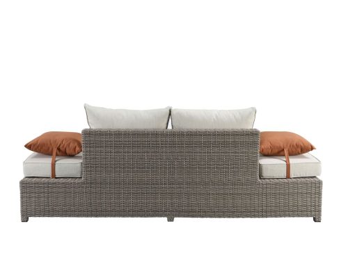 Acme Salena Patio Sofa w/2 Pillows & Ottoman Beige Fabric & Gray Wicker - Image 9