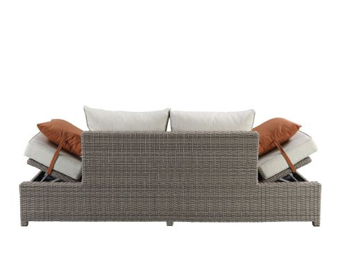 Acme Salena Patio Sofa w/2 Pillows & Ottoman Beige Fabric & Gray Wicker - Image 10
