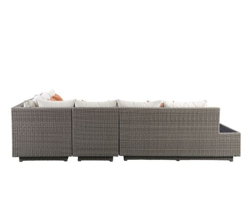 Acme Salena Patio Sectional Sofa w/4 Pillows & Coffee Table Beige Fabric & Gray Wicker - Image 5