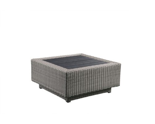 Acme Salena Patio Sectional Sofa w/4 Pillows & Coffee Table Beige Fabric & Gray Wicker - Image 6