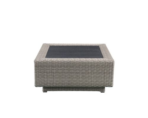 Acme Salena Patio Sectional Sofa w/4 Pillows & Coffee Table Beige Fabric & Gray Wicker - Image 7