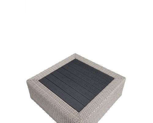 Acme Salena Patio Sectional Sofa w/4 Pillows & Coffee Table Beige Fabric & Gray Wicker - Image 8