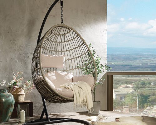 Acme Vasant Single Hanging Chair Fabric & Wicker