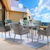 Acme Jenneva 7Pc Patio Dining Set Night Green Fabric & Gray Finish