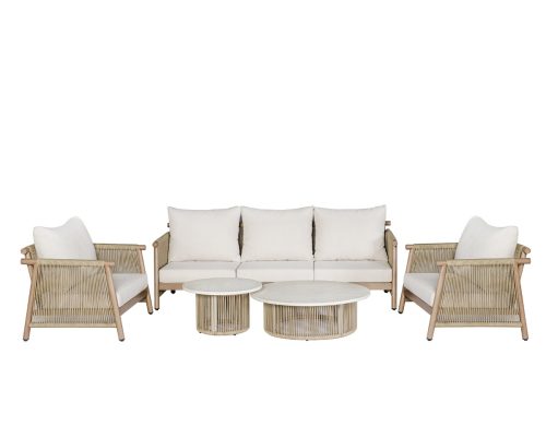 Acme Zira 5Pc Patio Sofa Set Beige Fabric & Glass Fiber Reinforced Cement Table  Top