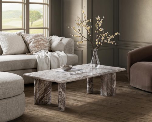 Classic Home Bowman Marble Rectangular Coffee Table Rusty Gray - Image 7