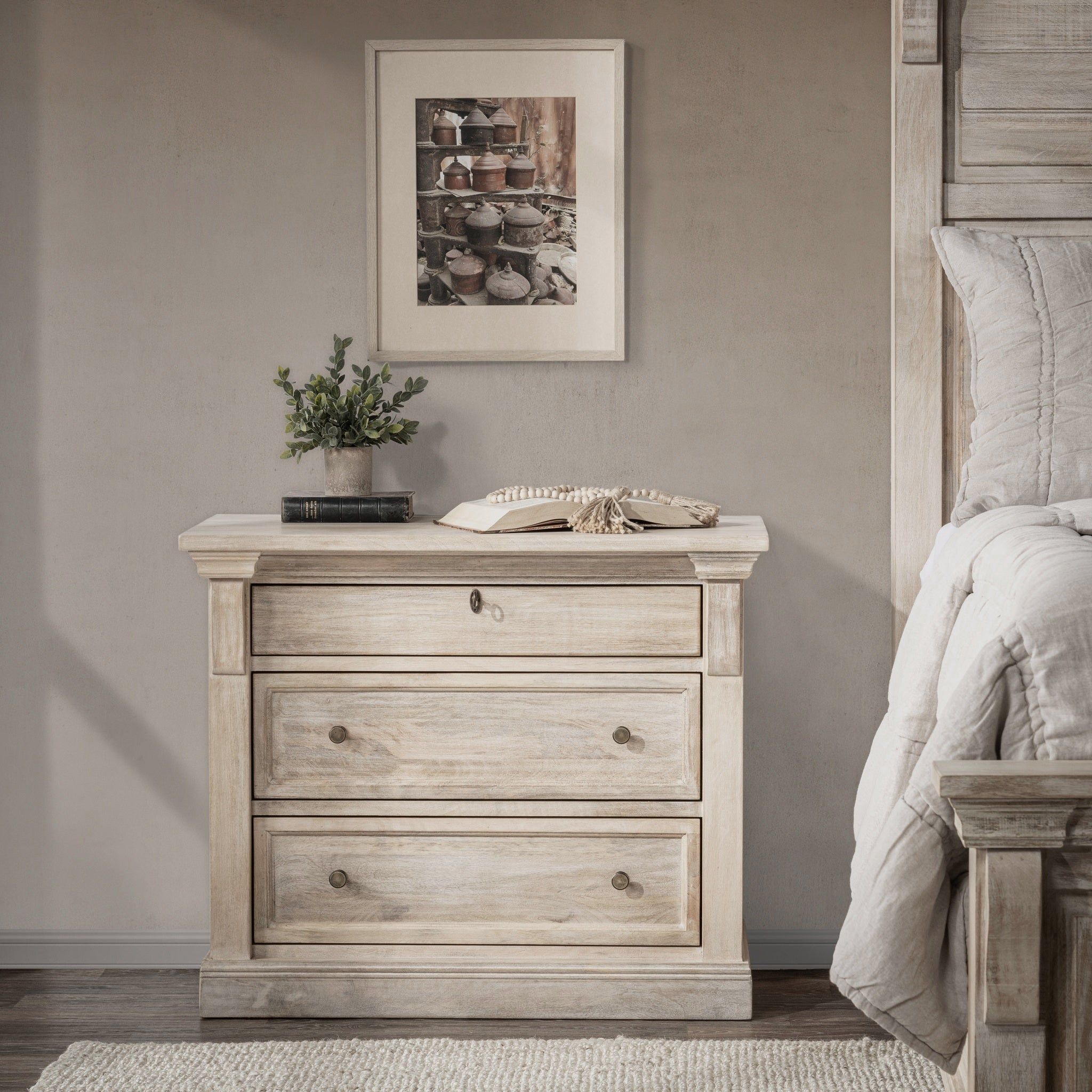 Classic Home Adelaide 3 Drawer Nightstand Natural Cream Wash - Image 7