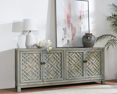 Classic Home Antigua 4 Door Cabinet Antique Blue & Light Brown - Image 6