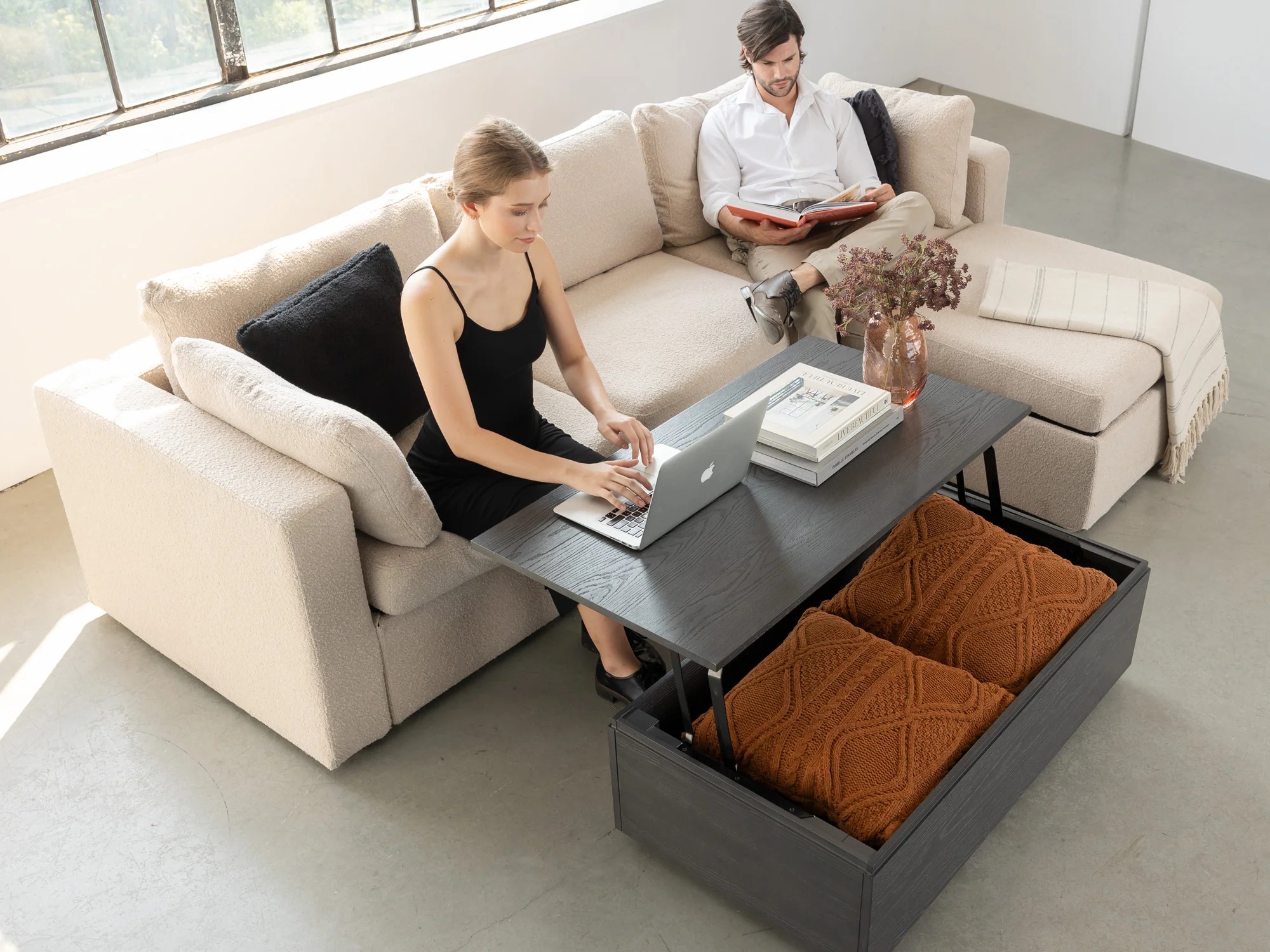 Transformer Lift Top Coffee Table - Panel Storage - Image 7