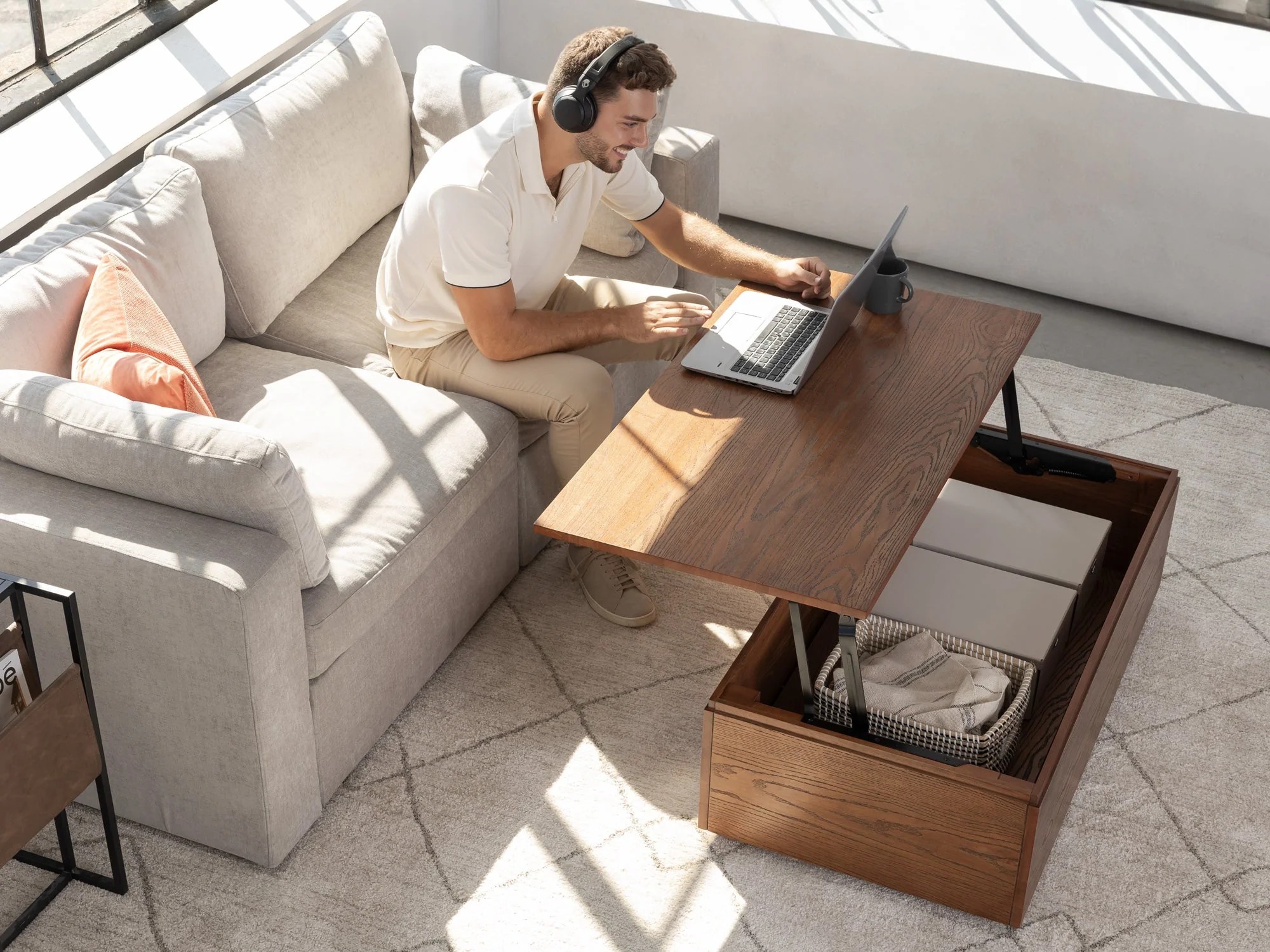 Transformer Lift Top Coffee Table - Panel Storage - Image 9