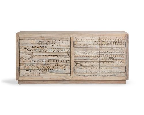 Alternative view of Classic Home Alta 4 Door Carved Panel Cabinet Butterwood Blend