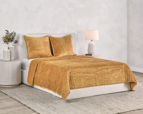 Classic Home Bari Velvet Quilt - Honey Gold - Image 6